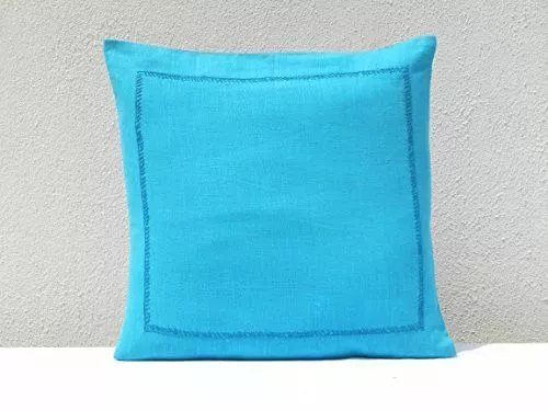 Gitika Goyal Home Khadi Chikanwork Cushion Cover Rice Design, 16 x 16, Blue