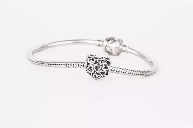 Openwork Heart Charm, Silver Jewellery Heart Bead for Girls Necklace Bracelet 3