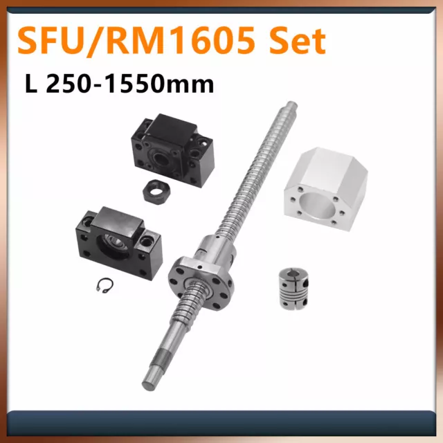 SFU1605 250-1550mm Kugelumlaufspindel & Festlager & Kupplung & Muttergehäuse CNC