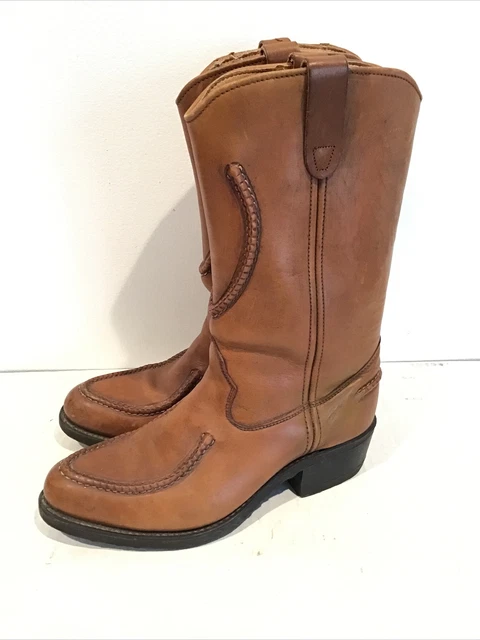 Vintage Double-H Brown Leather Western Cowboy Boots Mens 8 1/2 D Horseshoe Desig
