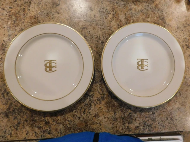 2 T.C.C Op CO Dinner Plates 10 5/8" ~ Syracuse China Monogrammed Gold