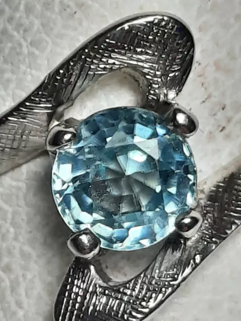 10K Solid White Gold Ring With Cambodian Blue Zircon