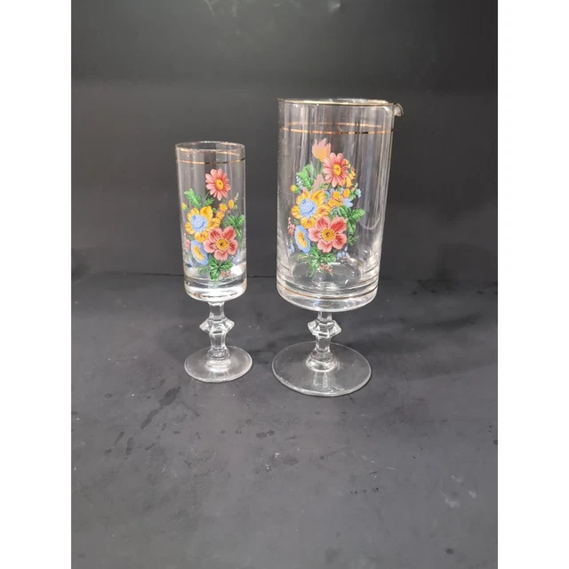 GRAND PICHET CARAFE en verre arcopal motif myosotis 1,5 litre Vintage