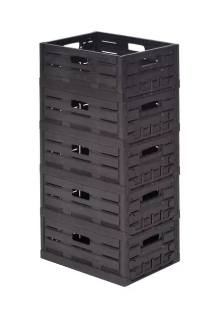 5 Kunststoff Klappboxen für Lebensmittel in Holzoptik  400x300x165mm Gastlando