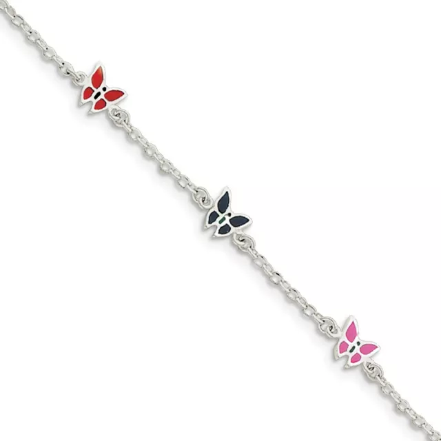 .925 Sterling Silver Enameled Butterfly Kids Bracelet 6" Children's Jewelry