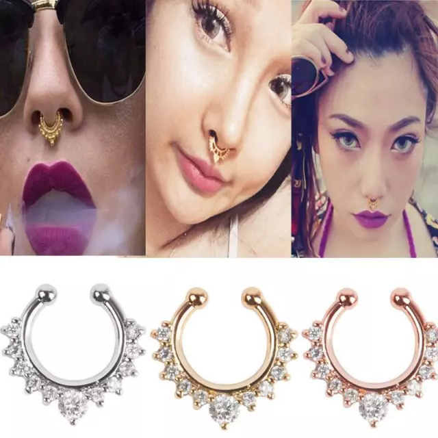 2x Fashion Fake Septum Clicker Nose Ring Non Piercing Hanger Clip Jewelry S'KX