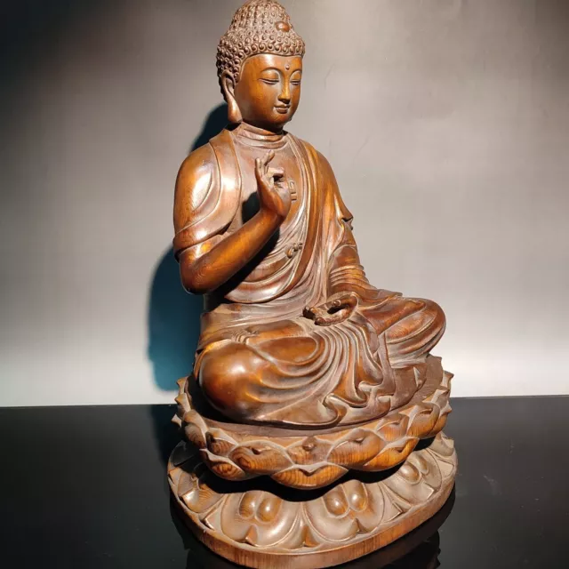 9" vintage wood hand carved wooden buddha statue Tathagata God sculpture decor 2