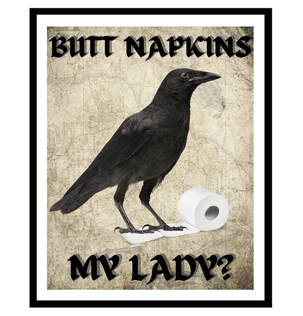 8X10 Black Raven Decor, Gothic Bathroom Decor | Vintage Powder Room Crow Decor,