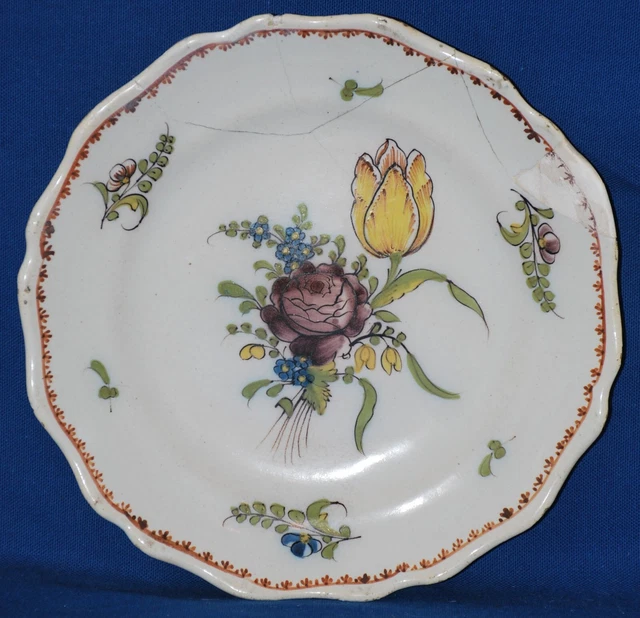Très rare assiette faïence d'Aire sur la Lys XVIIIe siècle à la rose manganèse