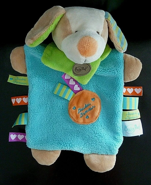 na*.DOUDOU PLAT BABY NAT CHIEN DOUDOU D'AMOUR bleu orange vert zétik't ET.NEUF*