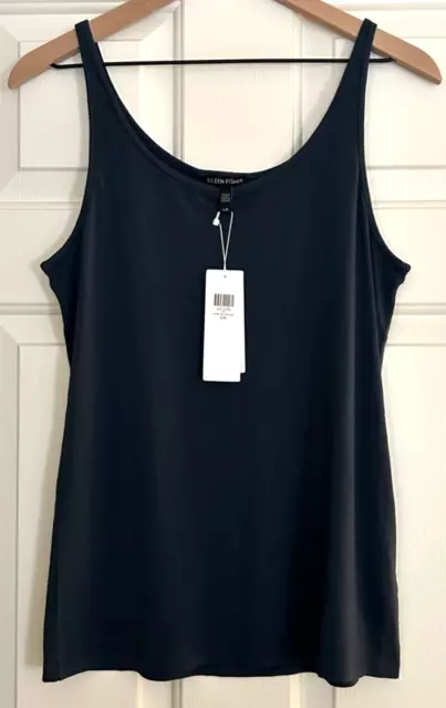 NWT Eileen Fisher Stretch Silk Jersey Scoop Neck Slim Cami, Fir, Size L $98