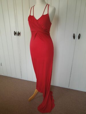 NUOVO DKNY Jeans Rosso Viscosa Maxi Abito Taglia XS/UK 6 