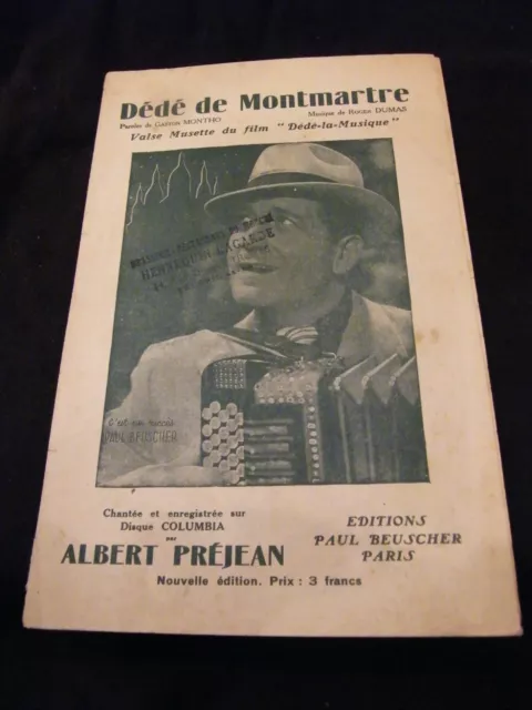 "Partition Dédé de Monmartre Albert Préjean Music Sheet"