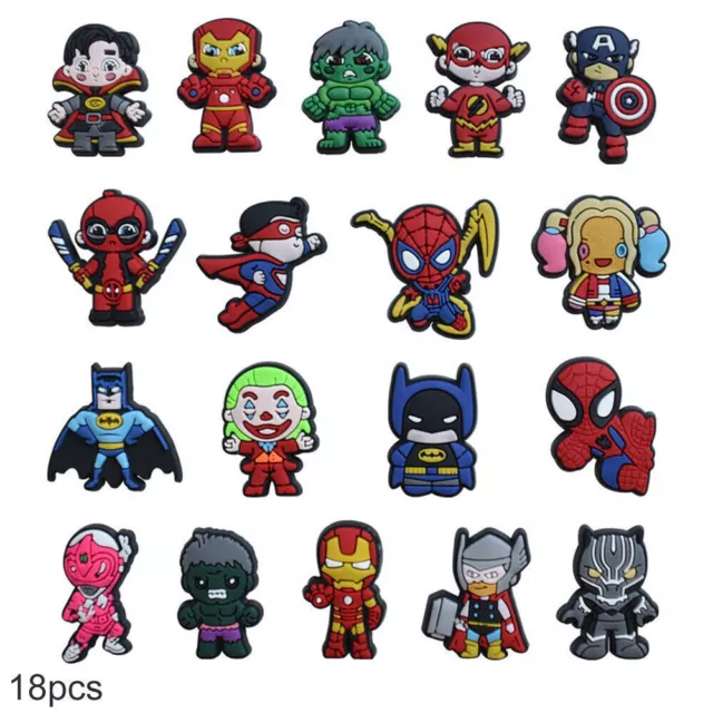 18pcs Cartoon Super Hero Shoes Charms Jibz Pins For Croc Accessories Kids Gifts