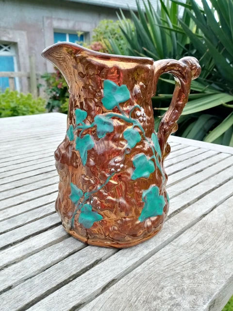 Beau Pichet Ancien En Faience De Jersey Decor Feuilles De Vigne Hauteur 17Cm