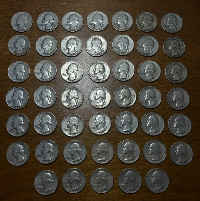 Washington Silver Quarter Lot, 47 Coin Collection 1935-1964