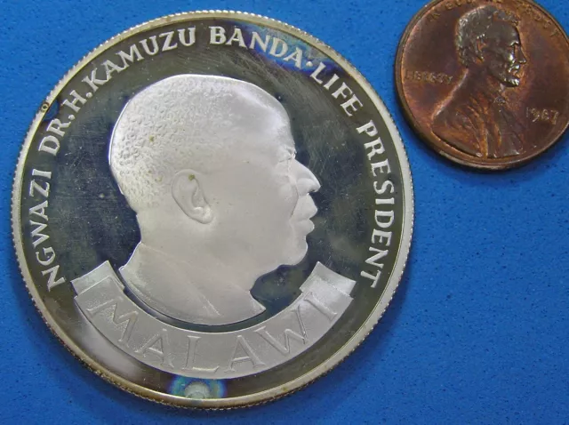 Malawi 10 Kwacha .925 Silver Coin 1974 Cloudy Proof, Anniversary of Independence