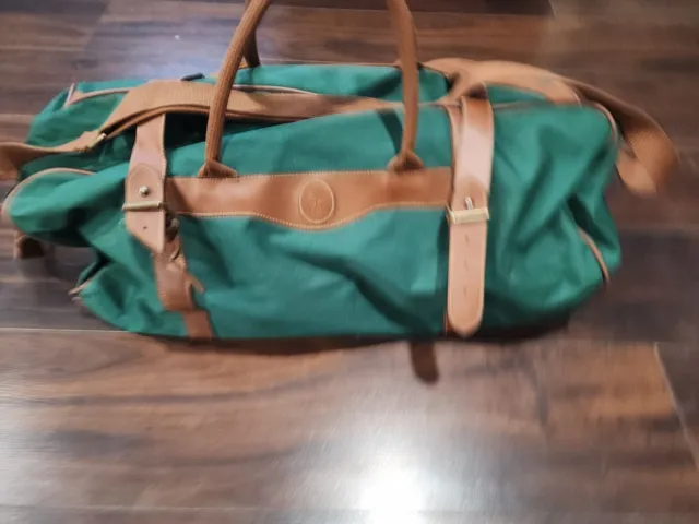 Vintage Polo Ralph Lauren Duffel Travel Luggage Bag Rolling Wheels Green Canvas