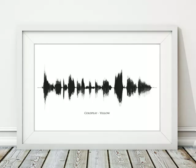 Coldplay - Yellow - Sound Wave Song Art Poster Print BW - Sizes A4 A3