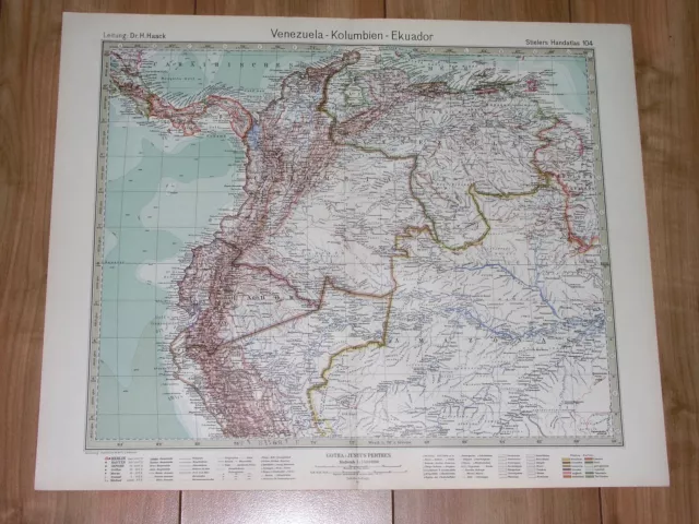 1925 Vintage Map Of Colombia Ecuador Venezuela Peru Panama / South America