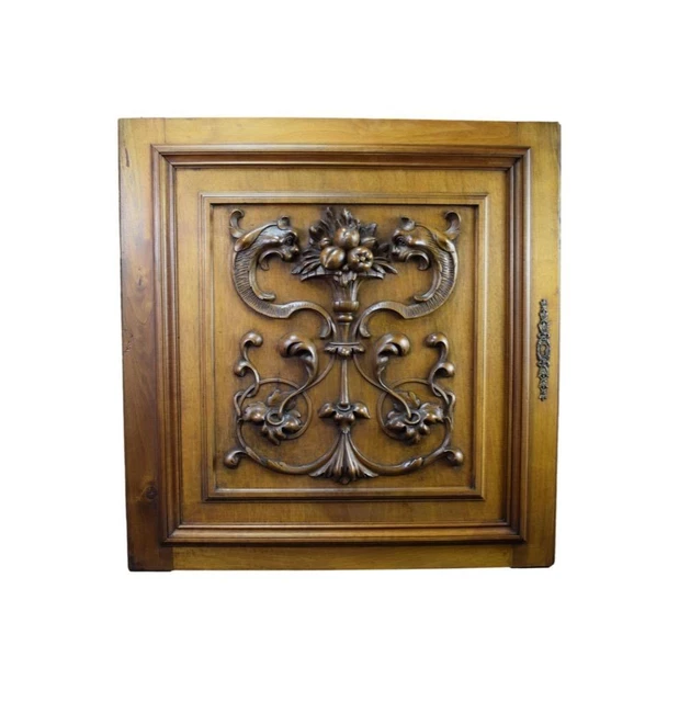 Antique French Hand Carved Solid Wood Door Griffin Chimera Fruit Basket Carving