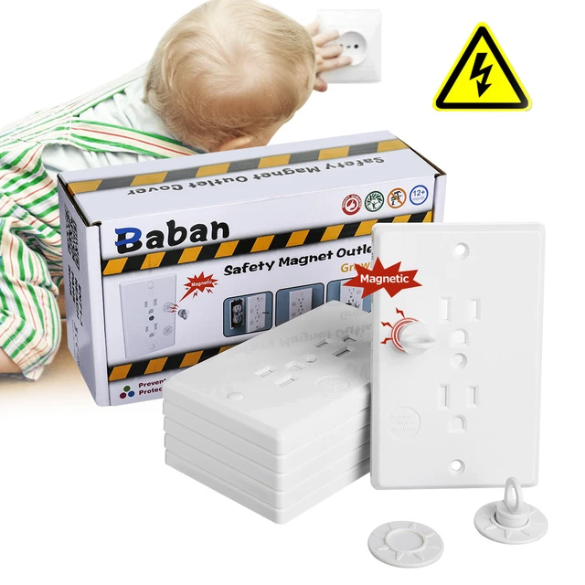 Baby Safety Outlet Cover Upgrade Guards Socket Protector Kit + Magnetic K
