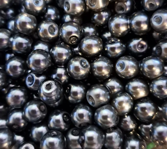 50 x 6mm Charcoal Grey Round Glass Faux Pearl Beads Jewellery making Craft