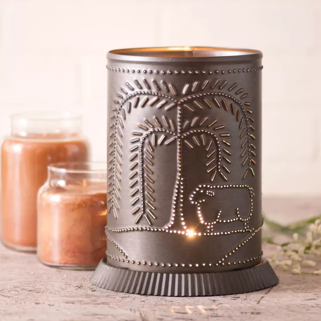 PUNCHED TIN CANDLE WARMER Sheep & Willow Handmade Accent Light in Kettle Black