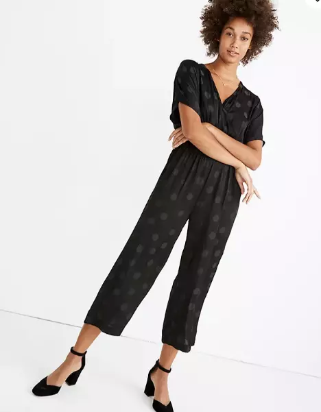 Madewell Women's Wrap-Front Smock-Waist Jumpsuit in Dot Jacquard Medium MC321