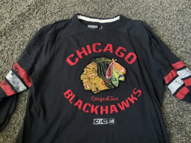 NHL CCM Chicago Blackhawks L Black Long-sleeve Logo T-Shirt