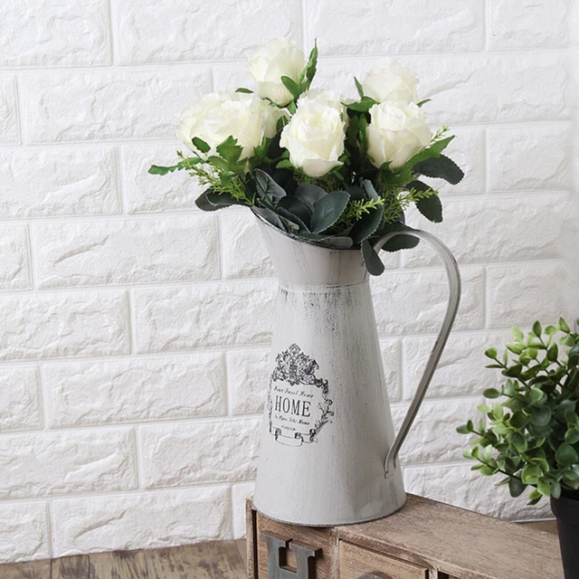 Creative Shabby Chic Rustic Style Iron Metal Jug Pitcher Portable Flower Vase