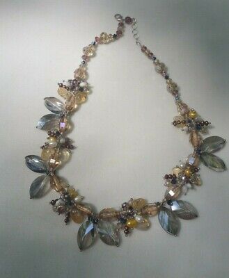 GORGEOUS VTG Hand Knotted Rock Crystal, AB, Pearl, Amethyst Cluster Necklace 18"