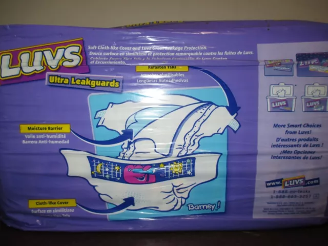 LUVS VINTAGE 2000 Size 1 Barney Diapers Ultra Leakguards SEALED New 40 ...