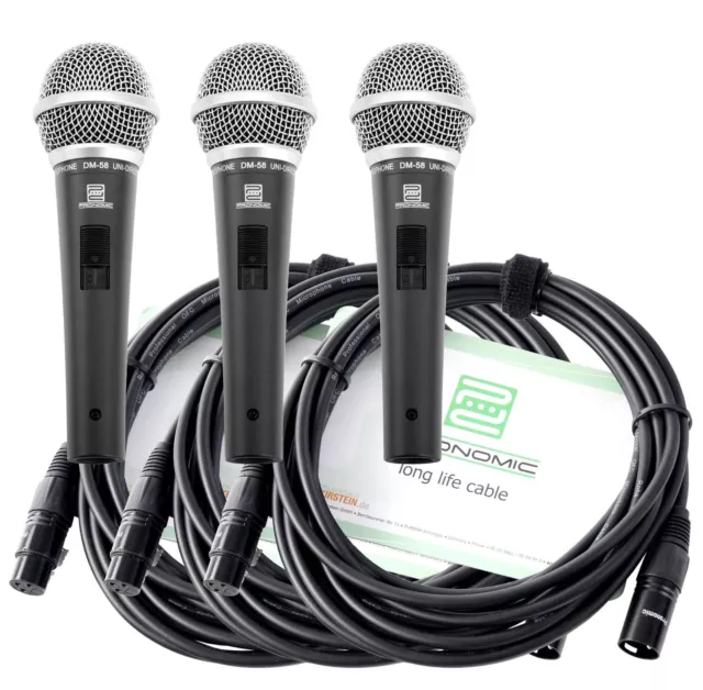 3x Professionelles Pronomic Gesangsmikrofon im praktischen Set mit 5m XLR Kabel