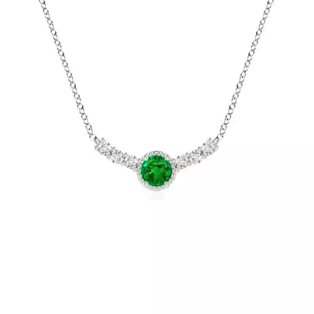 ANGARA 3.5mm Natural Emerald and Diamond Pendant Necklace in Silver for Women