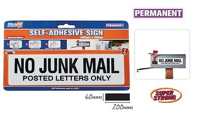 No Junk Mail Posted Letters Only Self Adhesive Sign 100% Brand New