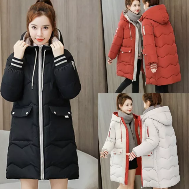 UK Womens Winter Long Quilted Parka Warm Puffer Ladies Padded Hooded Jacket Coat