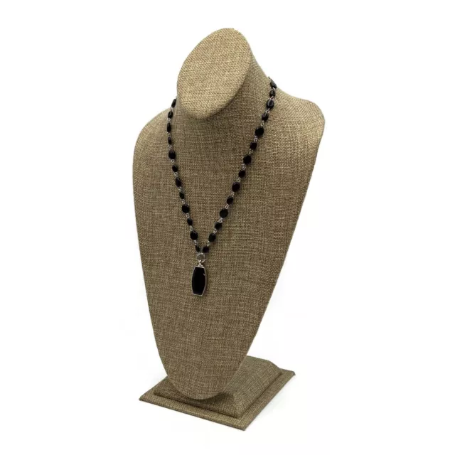 Vintage Liz Claiborne Silver Tone Black Bead Rectangle Pendant Fashion Necklace 3