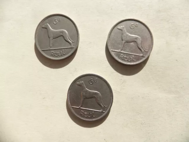 IRELAND.  Three Sixpence 6d coins dated  1953,  1958  &  1959.