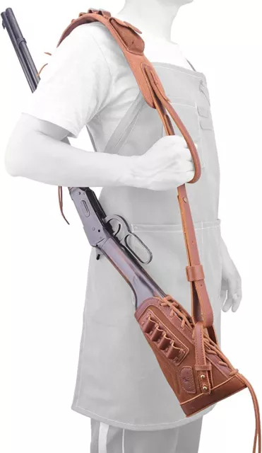 No Drill Suit Leather Rifle Buttstock with Sling +Barrel Mount .308 .357 .22LR