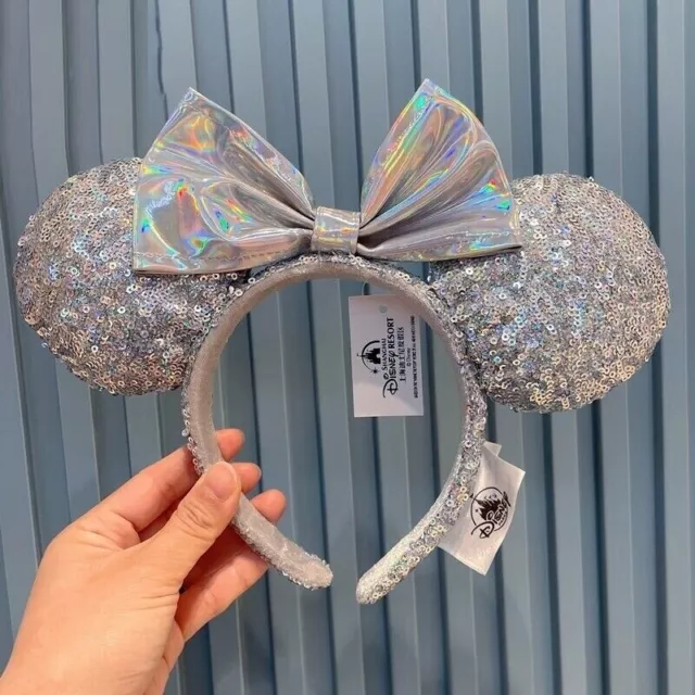 Silver Bow Mickey Cinderella Magic Mirror Minnie Ears Disney Parks Headband