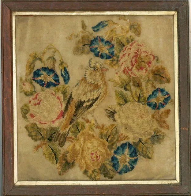 Mid 19th Century Embroidery - Finch With Roses