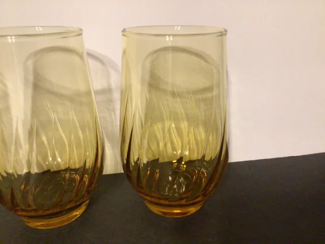 4 Vintage Anchor Hocking Regal Amber Honey Gold Swirl Tumblers Glasses 2