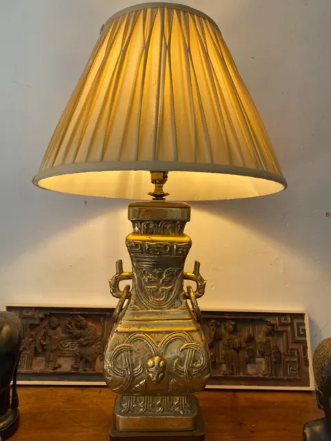 James Mont style archaic Chinese hu wine vessel lamp Mid Century