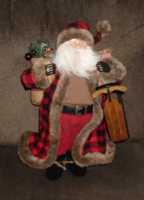 Vintage Christmas Santa Claus Figure Doll Decoration Old World Fur Trim 17"