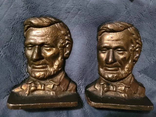 Brass Cast Abraham Lincoln Profile Book Ends Solid Heavy Bronze 7 1/2 lbs