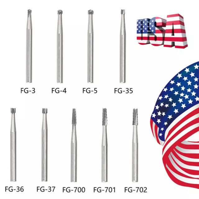 10pcs Dental Carbide Steel Bur Drills Dentist Tools for High Speed Handpiece USA