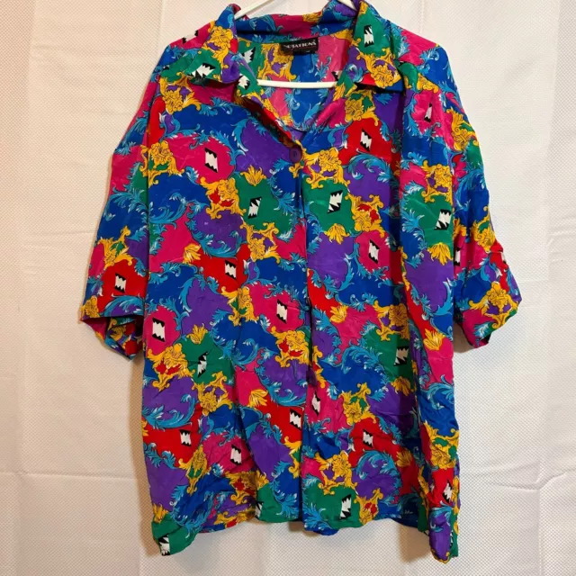 Vintage Blouse Womens Shirt Top Size 18 Multicoloured Retro 80s Smart Boho Work