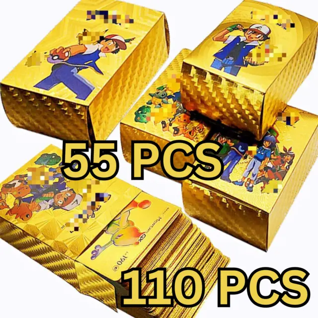 Pokemon Gold Foil Cards Pack of 55PCS/110PCS/165PCS TCG Deck Gold Foil Read desc