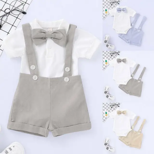 Infant Newborn Baby Boys Gentleman Short Suit Romper Bodysuit Outfit Set Clothes